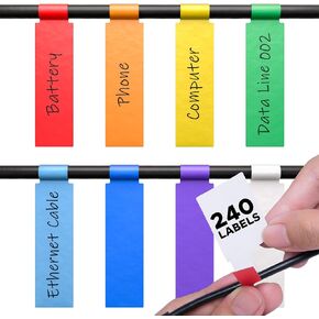 XFasten Cable Labels Tags for Cable Management 240 pcs Waterproof Cord Labels for Electronics 8 Colors Write On Wire Labels Tags, Easy-to-Write Cord Tags for Ethernet Cable, Charger, Audio Cable