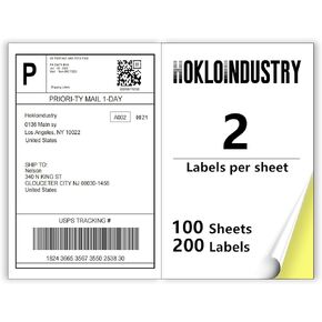 Half Sheet Labels(100 Sheet,200 Labels),Printable White Shipping Labels for Laser/Inkjet Printer,8.5"x5.5" Half Sheet Shipping Labels 2 per Sheet,Permanent Adhesive Commercial Grade