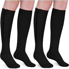 2 Pairs Zipper Compression Socks for Women & Men, 15-20 mmHg Closed Toe Compression Stocking with Zipper