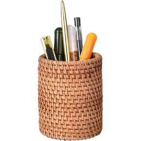 Handmade Rattan Pencil Holder, Handmade Makeup Brush Holder, Wicker Pen Holder for Office&Home Desktop Organizer
