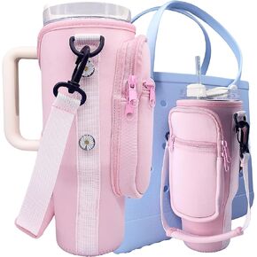 Bogg Bag Stanley Cup Holder with Pouch, Compatible with Bogg Bag/Simply Southern Totes Accessories (Pink)