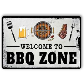 BBQ Tin Sign Vintage BBQ Metal Signs Grilling Signs and Decor Outdoor Barbecue Tin Sign Welcome to BBQ Zone Sign Grilling Zone Metal Sign BBQ Grill Tin Sign Grilling Wall Decor BBQ Gifts 8x12 Inch