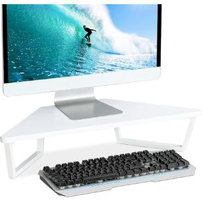 TEAMIX 26 inch Triangle Monitor Stand Riser, Desktop Corner Shelf with Metal Leg Wood Computer Stand with Storage Laptop Riser Office Organization