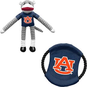 Littlearth Unisex-Adult NCAA Auburn Tigers Sock Monkey and Flying Disc Pet Toy Combo Set, Team Color, One Size