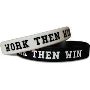 Work Then Win & Team Gym Rat Fitness & Bodybuilding Silicone Rubber Band Wristband Bracelet for Workout, Training, & Sports Motivation Accessory