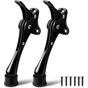 Door Stops, Kickdown Door Stoppers, Heavy Duty Door Stopper for Bottom of Door, Non-Slip Rubber, 4 Inch Black Fold Down Door Stop, 2 Pack