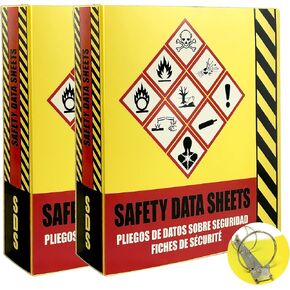 Ring Binder Depot 2 Pack of SDS Binder, Heavy Duty 3 Ring Binder with 1.5 In Capacity Holds 250 Pages, Trilingual with EnglishSpanishFrench, Durable and Highly Visible Safety Data Sheets, Yellow