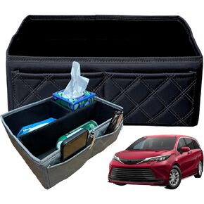 Leather Center Console Storage Box Organizer for Toyota Sienna 2021+ (black)