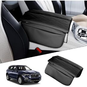 Karltys Center Console Cover for BMW X5 G05 2019-2024 2025 /X6 G06 2020-2025 /X7 G07 2019-2025, Leather Middle Console Armrest Cover for BMW X5 Waterproof Protector with Storage Pockets (Black)