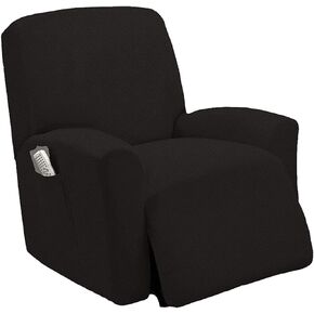 Stretch To Fit One Piece Lazy Boy Chair Recliner Slipcover, Stretch Fit Furniture Chair Recliner Cover With 3 Foam Pieces to Hid Extra Fabric, 4 ELASTIC STRAPS for Cover Stability (Black)