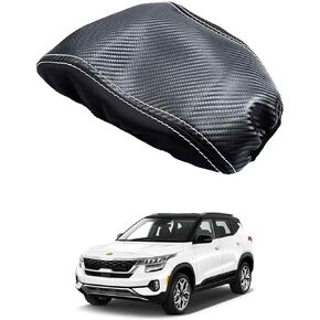 Autorder Center Console Cover for Kia Seltos 2021 2022 2023 2024 Accessories Carbon Fiber Armrest Cover Anti-Scratch Middle Console Pad Leather Armrest Protector