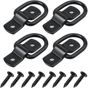 4 PCS Car Multifunctional D-Ring Tie Downs Anchors Hook Accessories, Heavy Duty Metal Vehicle Trailer Tie Down Pull Ring Replacement, Universal Truck Tie Downs Parts with Hole (Black)