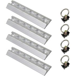 4 Pack L Track Kit - 4 L-Track 6" with 4 Steel Ring Fittings - 8 pcs Heavy Duty Tie Down System 2,200lbs for Trucks, Trailers, Pickups, Cargo Control