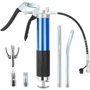 مجموعة مسدسات الشحوم ذات قبضة مسدس شديدة التحمل YOTINO 6000-7000PSI، سعة تحميل 14 أونصة مع خرطوم مرن زنبركي 18 بوصة، 1 وصلة قفل، 1 وصلة معززة، 1 فوهة من النوع الحاد، 2 أنبوب صلب تمديد in Kuwait