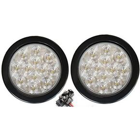 زوج من 2 مجموعة إضاءة عكسية دائرية مقاس 4 بوصات LED تتضمن حلقة معدنية، قابس عدسة شفافة بيضاء مقطورة شاحنة خفيفة RV 25108C-WK