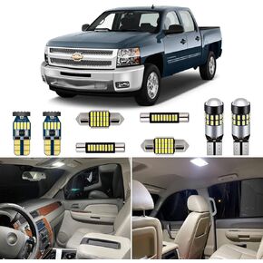 12 Piece White Interior LED Lights Kit for Chevrolet Chevy Silverado/GMC Sierra 2007 2008 2009 2010 2011 2012 2013 Super Bright 6000K Interior LED Light Bulbs Package + Install Tool