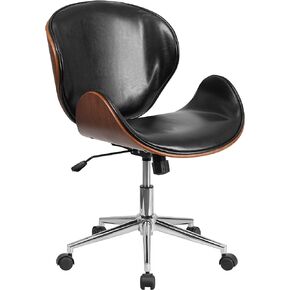 كرسي مكتب مؤتمرات Flash Furniture Tana متوسط ​​الظهر مصنوع من خشب الجوز باللون الأسود المصنوع من الجلد الناعم