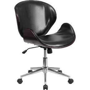 Flash Furniture Tana Mid-Back Walnut Wood Conference Office Chair in Black LeatherSoft