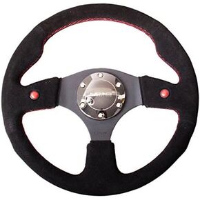 NRG Innovations NRG-RST-007S Reinforced Steering Wheel- 320mm Sport Steering Wheel with Black Soft Suede Wrapped with Red Stitching