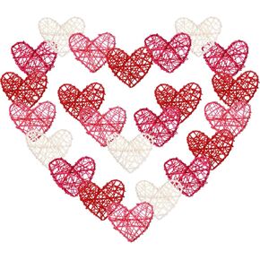 Geosar 24 Pieces Heart Rattan Balls, Valentines Day Rattan Balls Natural Wicker Heart Shaped Balls 4 Colors for Valentine's Day Wedding DIY Craft Home Decor Vase Fillers(Rattan, 3 Inch)