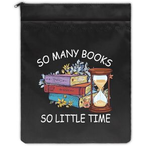 So Many Books So Little Time Black Washable Fabric Book Sleeve, Inspirational Book Cover Protector Gifts for Book Lover, Book Reader Gift, Bookish Gift, Book Club Gift, Bookworm Librarian Gift