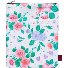 Book Sleeve White Floral Book Protector, Book Covers for Paperbacks, Washable Fabric, Book Sleeves with Zipper, Medium 11 Inch X 8.7 Inch Book Lover Gifts