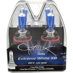 HELLA H71071032 Optilux XB Series H11 Xenon White Halogen Bulbs, 12V, 80W, 2 Pack