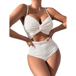 WDIRARA Women's Twist Front Cut Out Textured Cami One Piece Swimsuit Monokini Bathing Suit