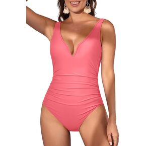 Eomenie Womens One Piece Swimsuits Tummy Control V Neck Bathing Suit Low Back Swimwear