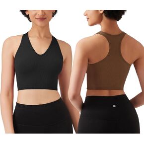 Loovoo Women's 2/3 Pack Racerback Crop Tops Seamless Ribbed Workout Athletic Tank Tops