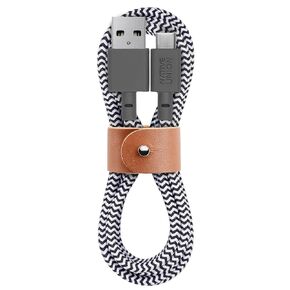 Native Union Belt Cable USB-C to USB-A - 4ft Ultra-Strong Charging Cable with Leather Strap Compatible with iPhone 15, Samsung Galaxy Z Fold 5, Flip 5 / S23 Ultra, Pixel 7 Pro, iPad Pro (Zebra)
