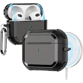 AirPods 3 Case Cover (2021),AirPods 3rd Generation Charging Case with Magnetic Lid,Compatible with MagSafe,Powerful Drop Protection Cover with Keychain-Green