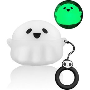Compatible with AirPods Pro & Pro 2nd Generation Case Cover, Luminous Cute Ghost Case Designed for Airpod Pro/Pro 2, Soft Silicone Anime Funny 3D Cartoon Case for Men Women