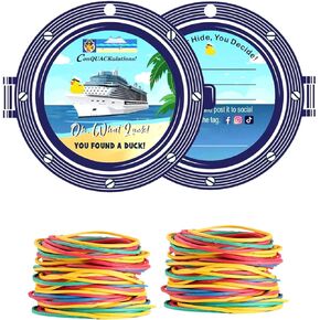 Duck Duck Tags, Duck Tags, Cruising Rubber Duck Tag, Ducking Game Card, 35 Pack, 2.6 x 2.9" inches - Cruise Tags with Hole and Rubber Bands