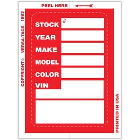 Versa-Tags Kleer-bak Stock Stickers (100 Stickers, Red)