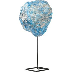 mookaitedecor Natural Blue Apatite Raw Rough Stone with Stainless Stand, Gemstone Specimen Healing Crystal Stone Display for Office Home Decor 6.7"-7.8" Tall