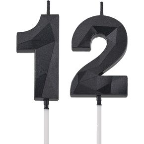 2 inch Gold 12 & 21 Birthday Candles, 3D Diamond Number 12th & 21st Cake Topper for Boys Girls Birthday Party Decorations Theme Party