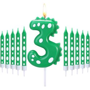 11 Pcs Green Number 4 Dinosaur Birthday Candles Set for Boy Birthday Cake Supplies Decoration Dinosaur Party Dino Theme Birthday Number Candle Cake Topper Decorations