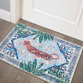 Washable Bengal Tiger Rugs Boho Vintage Tropical Jungle 5x7 Area Rugs Thin Oriental Carpet for Bedroom Kitchen Dining Living Room Office Distressed Indoor Entry Floor Rug