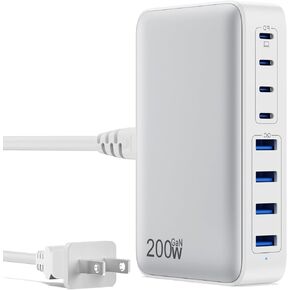 USB C Charger 200W USB C Charger Block,Upgraded GaN III 8-Port Fast Charging Station Hub,PD 65W Laptop Charger Adapter Compatible with MacBook Pro/Air,DELL,Steam Deck,iPhone 15/14/13,Galaxy S23/22 etc