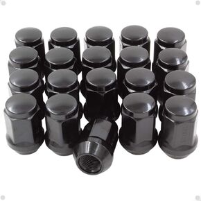 Wheel Accessories Parts Set of 20 Black 7/16 Lug Nuts Closed End Bulge Acorn Lug Nut Style 1.38" Long Cone Seat 19mm (3/4") Hex Wheel Lug Nut (7/16 UNF, Black)