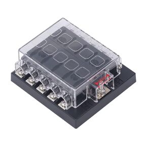 Automotive Fuse Box, High Conductivity Flame Retardant ABS 10 Way Blade Fuse Block Waterproof Simple Wring 12‑36VDC for Medium Insert Fuses