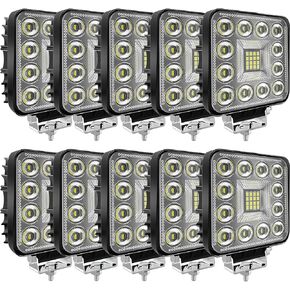 EJ's SUPER CAR Led Round Light Bar 4 قطع 3.3 بوصة 42 وات 10000LM ضوء الفيضانات جراب الطرق الوعرة للضباب والقيادة على السقف لسيارات الجيب، شاحنة الدفع الرباعي، الصيادين