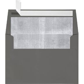 LUXPaper A4 Foil Lined Invitation Envelopes | Peel & Press | 4 1/4" x 6 1/4" | Smoke w/Silver LUX Lining | 80lb. Text | 50 Qty