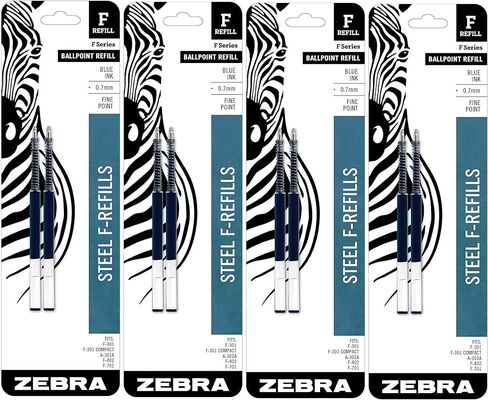 عبوة إعادة تعبئة قلم حبر جاف من الفولاذ المقاوم للصدأ Zebra F-Series، نقطة دقيقة، 0.7 مم، حبر أزرق، عدد 2 (4) in Saudi Arabia