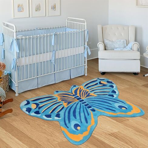 سجادة لايف بوكس ​​للأطفال على شكل فراشة لغرفة نوم الأطفال، سجادة منطقة قابلة للغسل مقاس 91.44 سم × 119.38 سم لغرفة اللعب، سجادة ملونة غير قابلة للانزلاق للحضانة، سجادة لعب أرضية فائقة النعومة لفصل مدخل النوم، أزرق in Kuwait