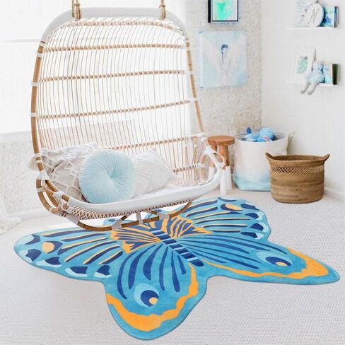 سجادة لايف بوكس ​​للأطفال على شكل فراشة لغرفة نوم الأطفال، سجادة منطقة قابلة للغسل مقاس 91.44 سم × 119.38 سم لغرفة اللعب، سجادة ملونة غير قابلة للانزلاق للحضانة، سجادة لعب أرضية فائقة النعومة لفصل مدخل النوم، أزرق in Kuwait