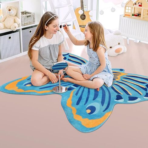 سجادة لايف بوكس ​​للأطفال على شكل فراشة لغرفة نوم الأطفال، سجادة منطقة قابلة للغسل مقاس 91.44 سم × 119.38 سم لغرفة اللعب، سجادة ملونة غير قابلة للانزلاق للحضانة، سجادة لعب أرضية فائقة النعومة لفصل مدخل النوم، أزرق in Kuwait
