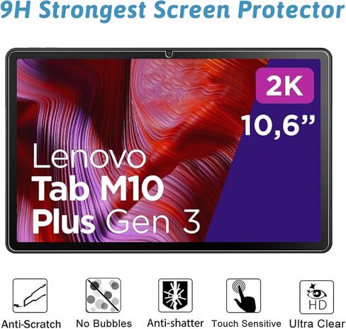 [2 Pack] Screen Protector Compatible with Lenovo Tab M10 Plus (3rd Gen) 10.61 inch, 9H Hardness Tempered Glass for Lenovo Tab M10 Plus 3rd Gen TB-125F/ TB-128F in Kuwait