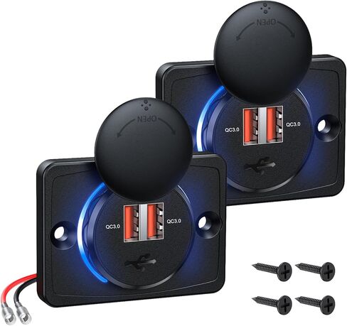 EXTRACTME Quick Charge 3.0 12V USB Outlet، RV USB Outlet Panel Dual USB Car Charger مقبس الطاقة مع غطاء، 36W Dual Port 12V-24V شاحن سيارة سريع للسيارة، الحافلة، ATV، RV، قارب، شاحنة - 2 حزم in Kuwait